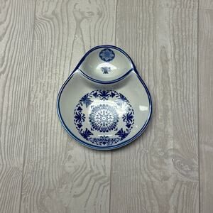 Portugal Blue White Ceramic Olive Dish Pit Bowl Divided Appetizer Serving Tray